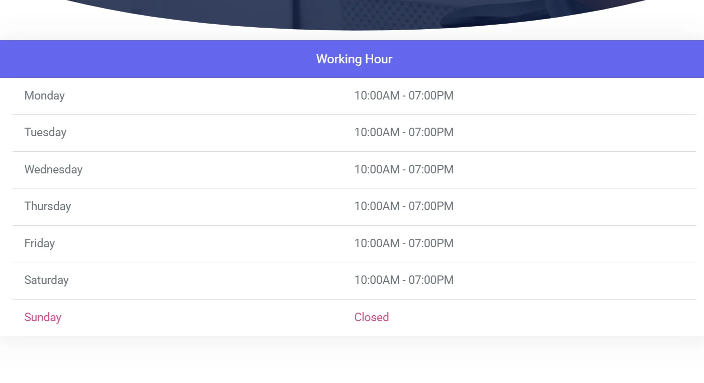 Drag and dropped business hour widget