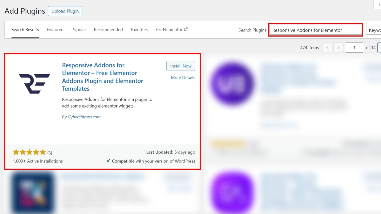 Installing Responsive Addons for Elementor plugin