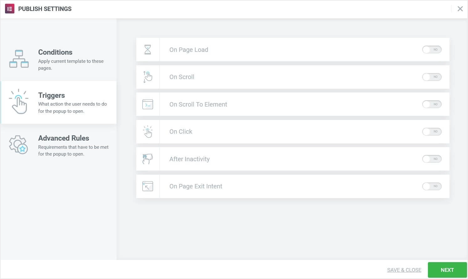 Popup Trigger Conditions