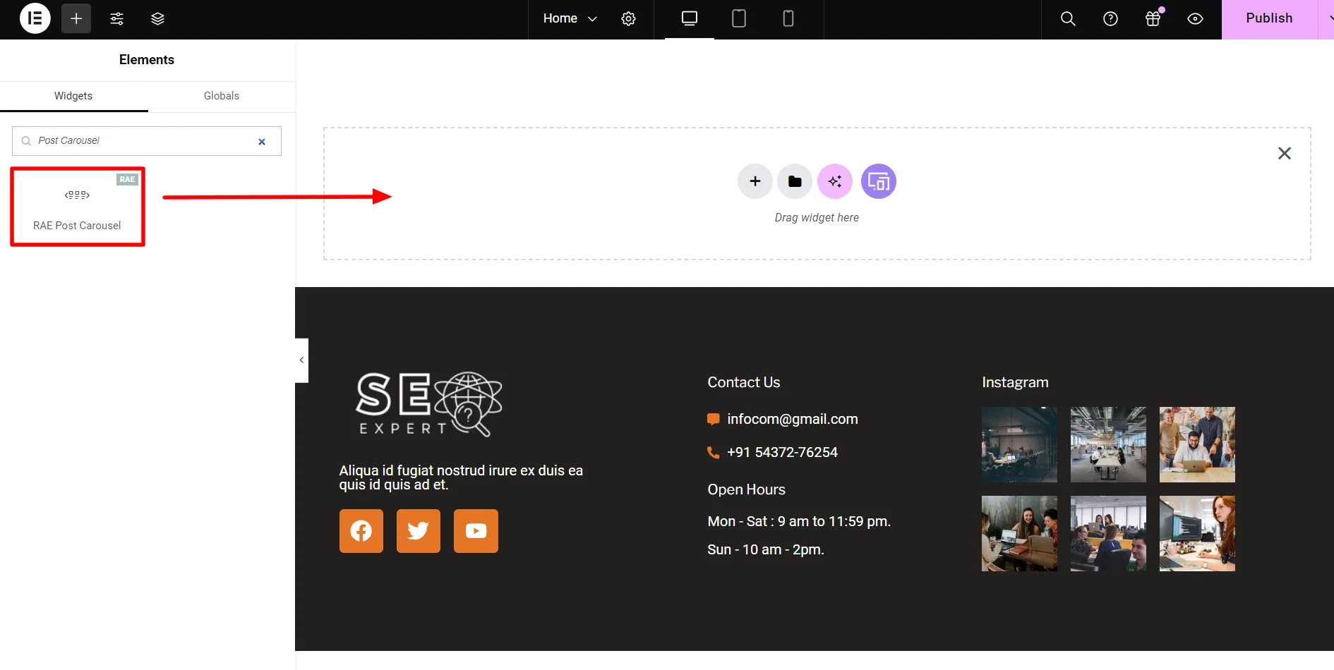 Inserting the post carousel widget