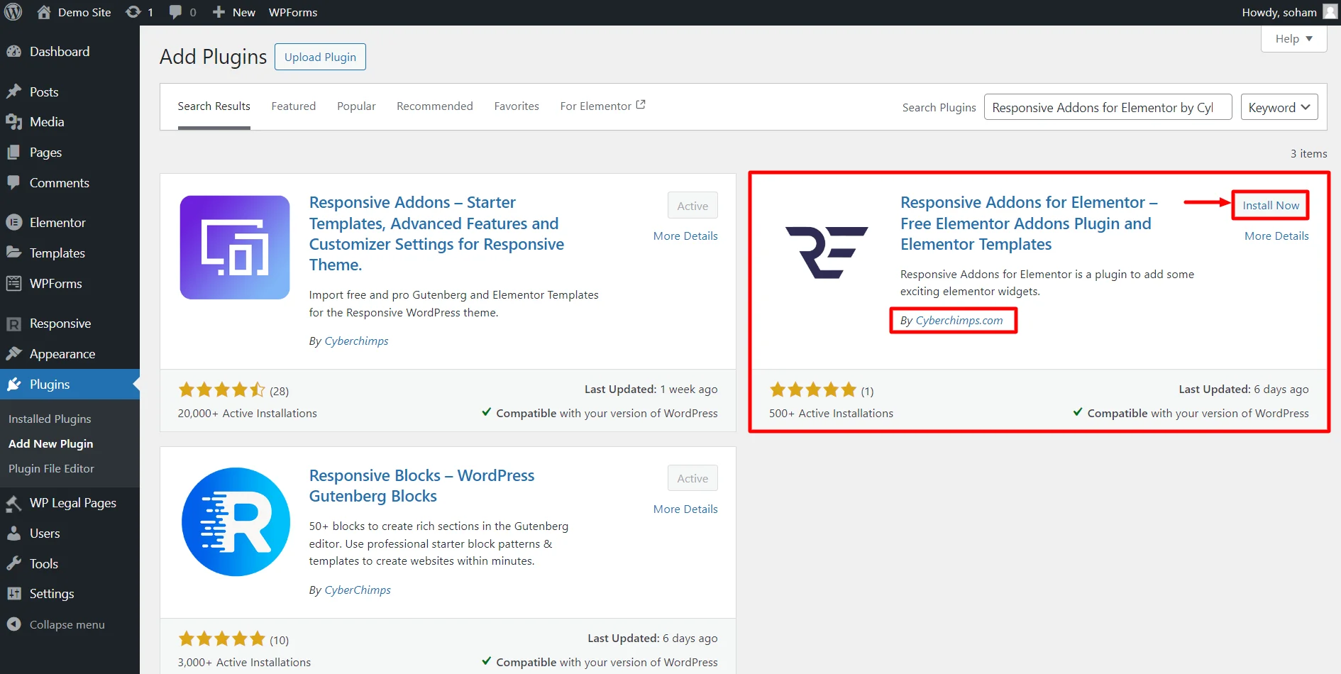 Installing Responsive Addons for Elementor