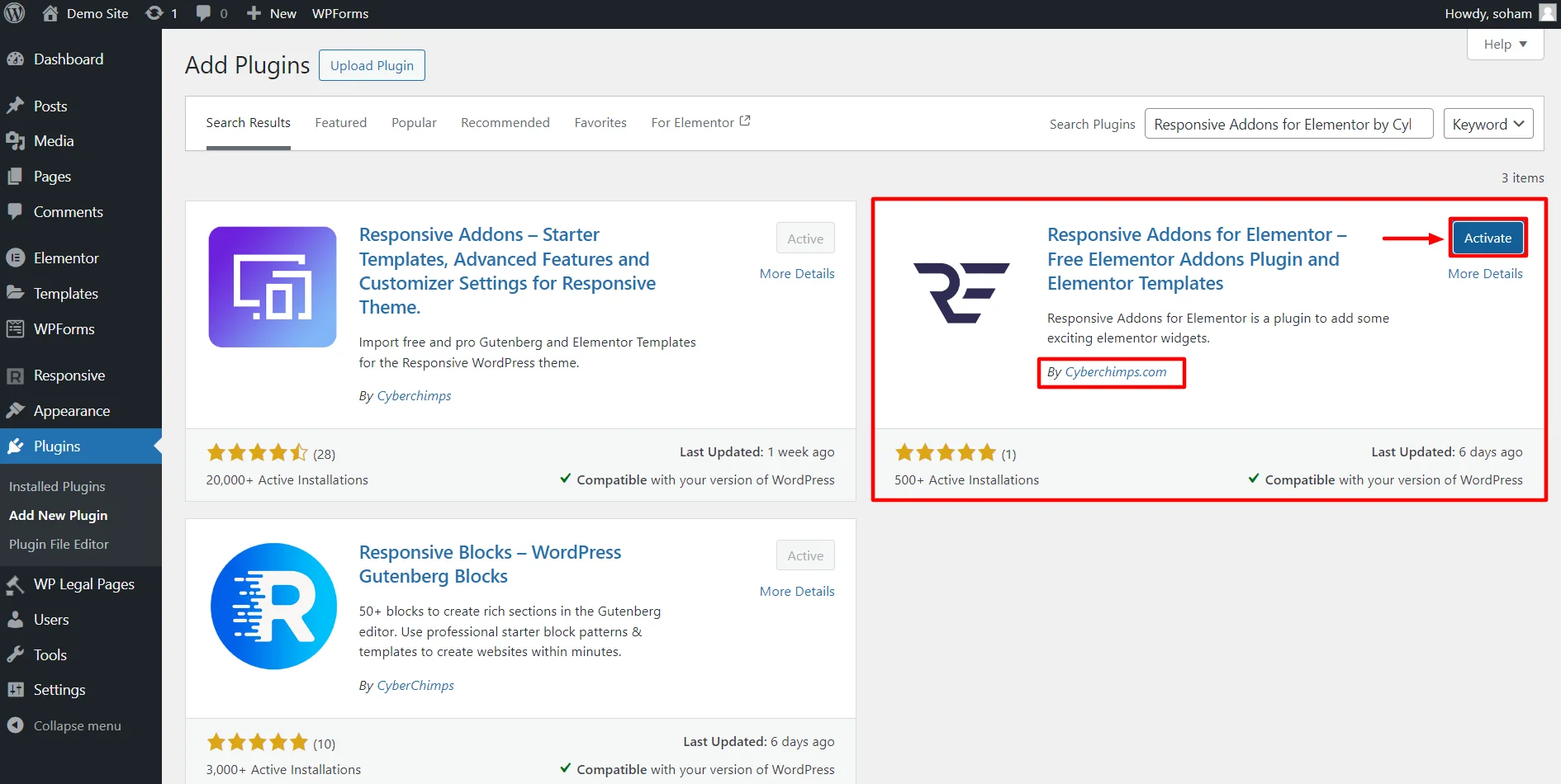 Activating the Responsive Addons for Elementor