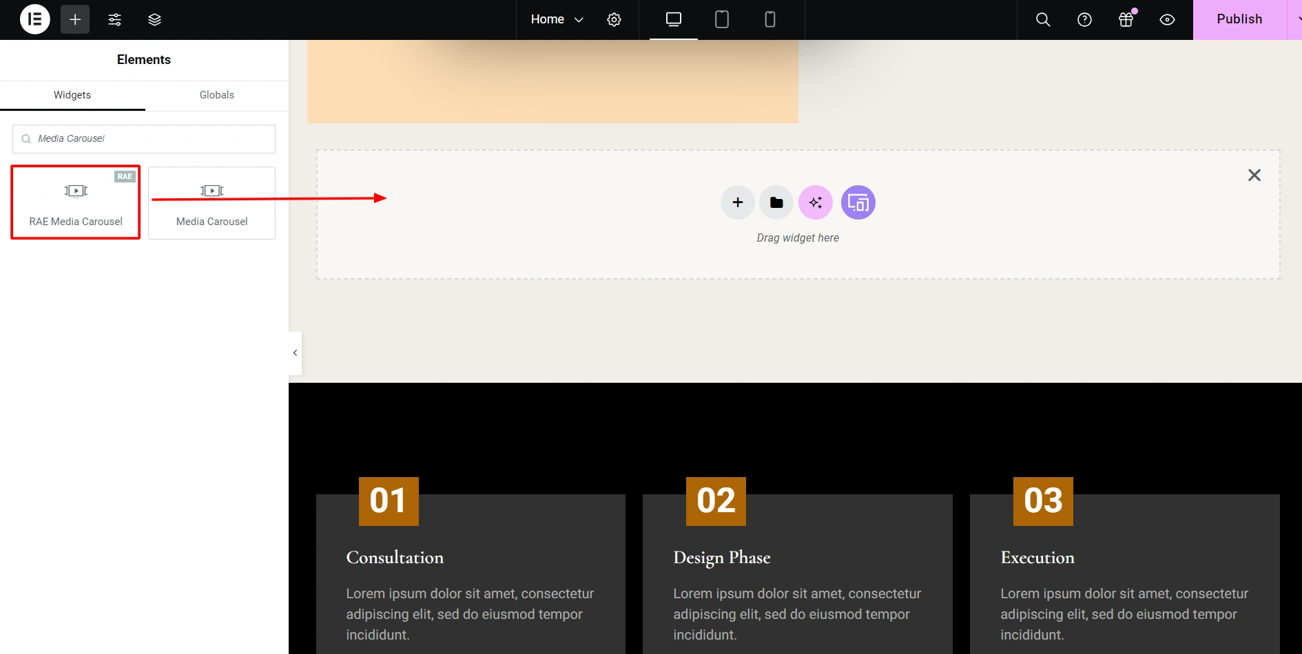 Inserting RAE Media Carousel