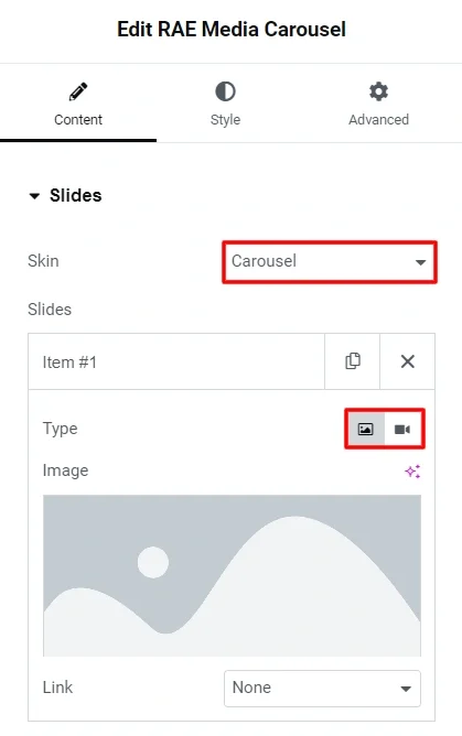 RAE Media Carousel settings