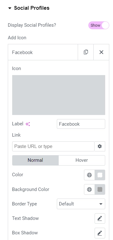 Social profiles settings