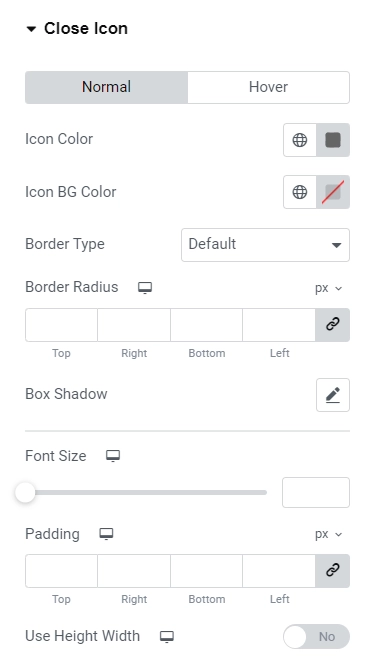 Close icons settings