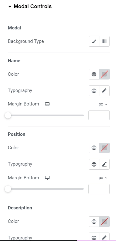 Modal control settings
