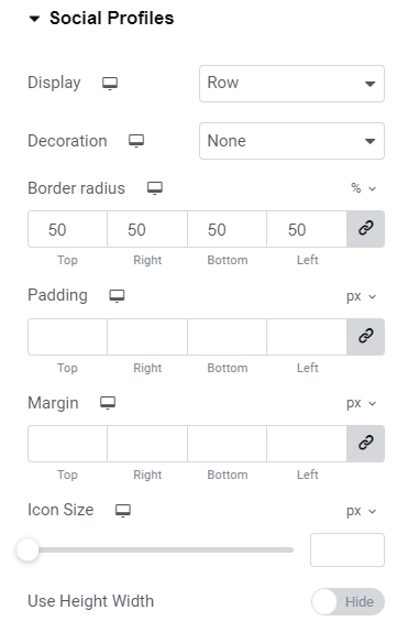Social profiles settings
