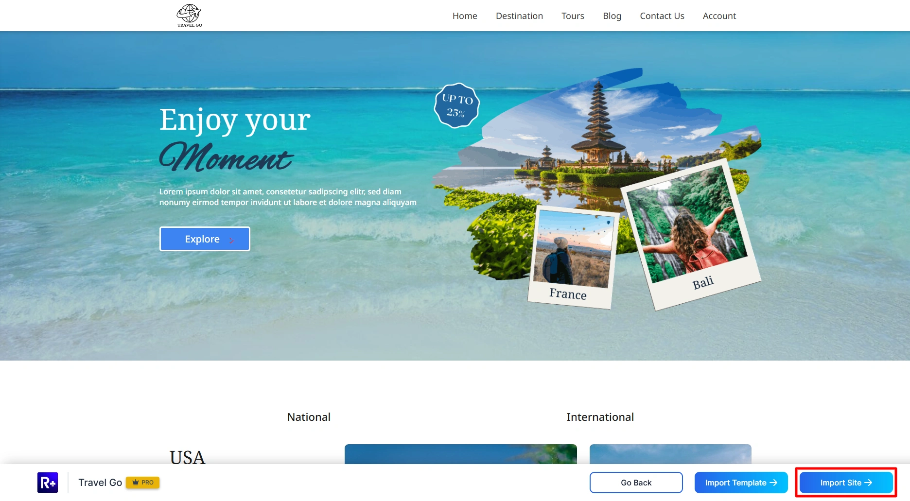 Click on Import site button