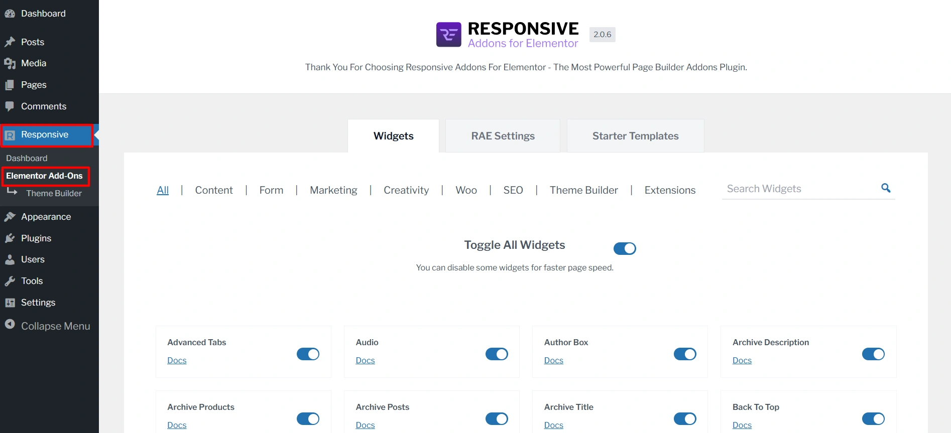 Navigate to Responsive Elementor Add-ons