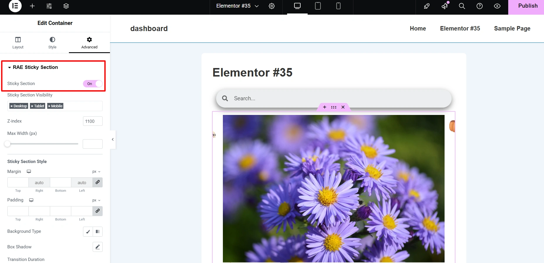 Sticky Section extension