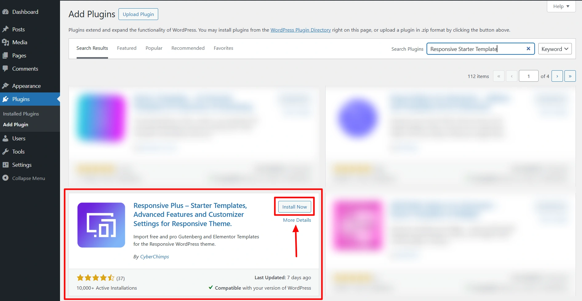 install-Responsive starter templates plugin
