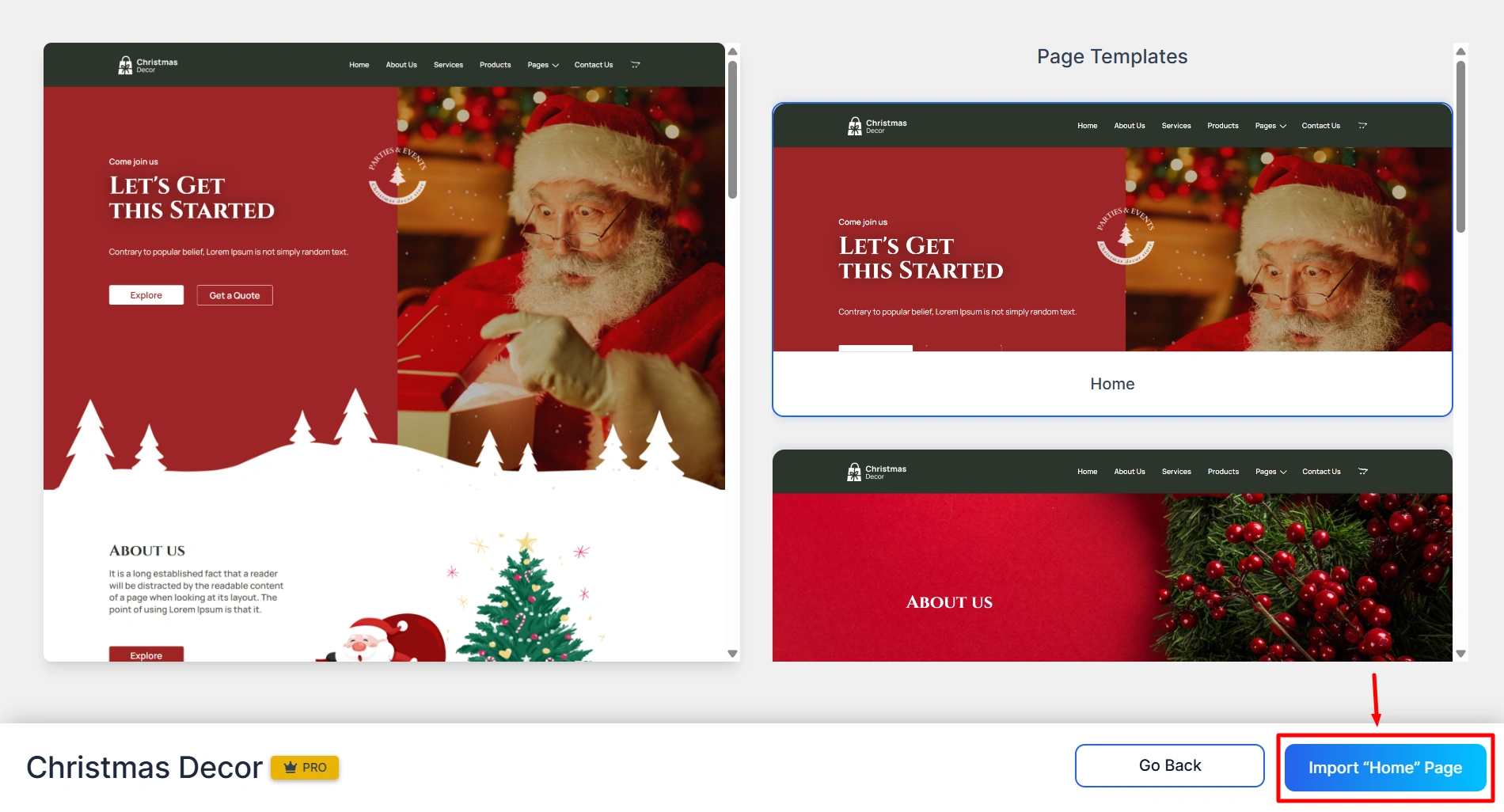 select the page you want to import