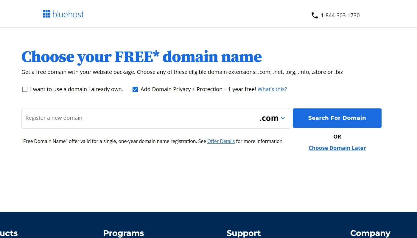 Entering domain name