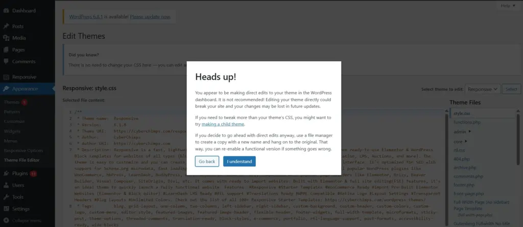 Theme editor heads up