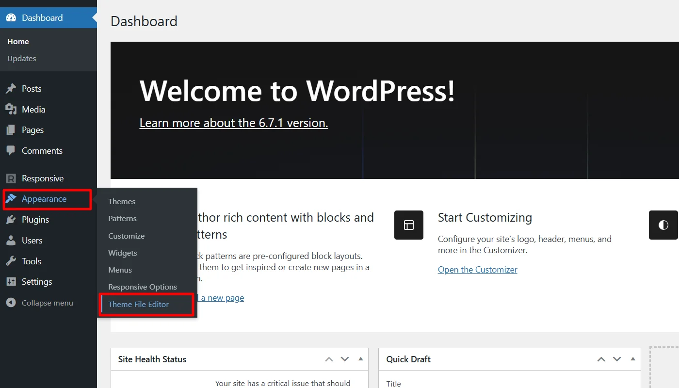 Access the theme file editor