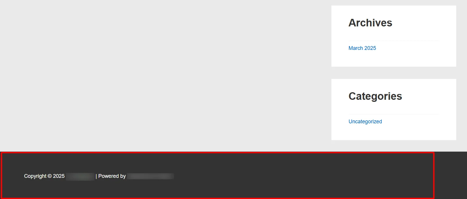 Default footer look on a new WordPress site