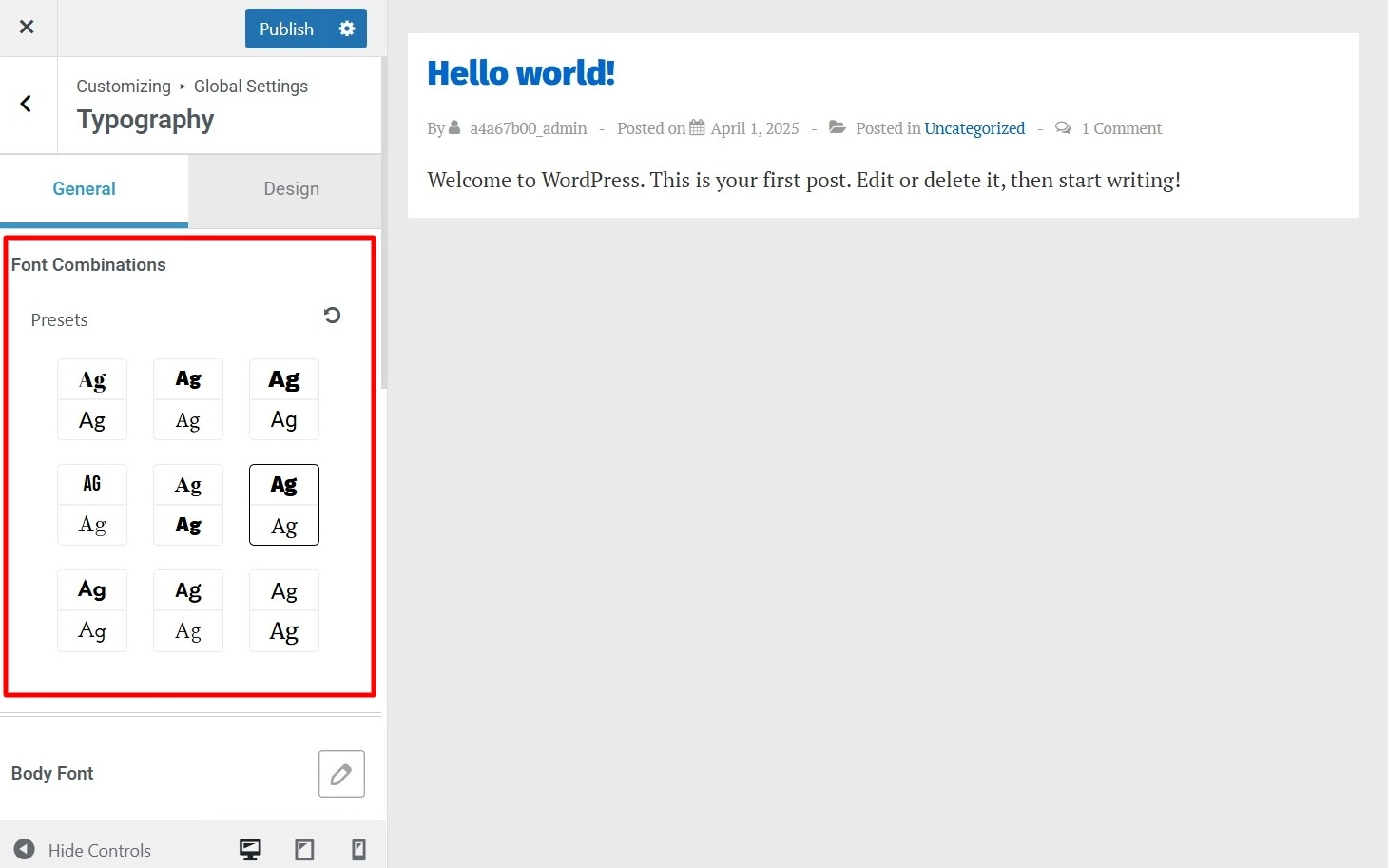Select from the combination of fonts