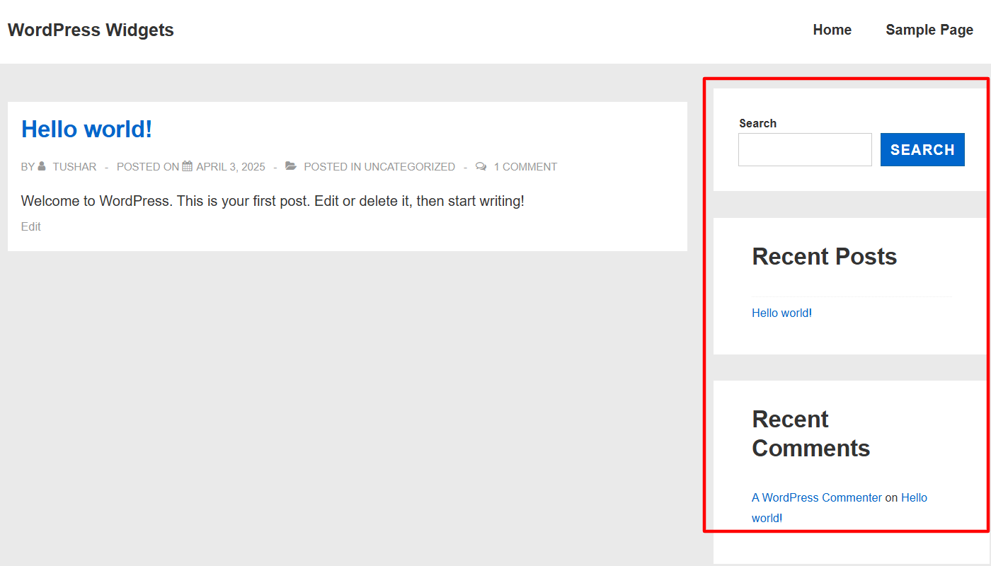 Sidebar widget area