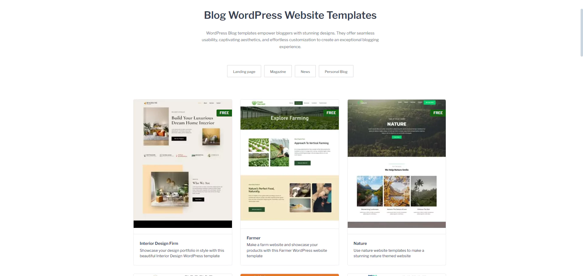 Blog wordpress website templates