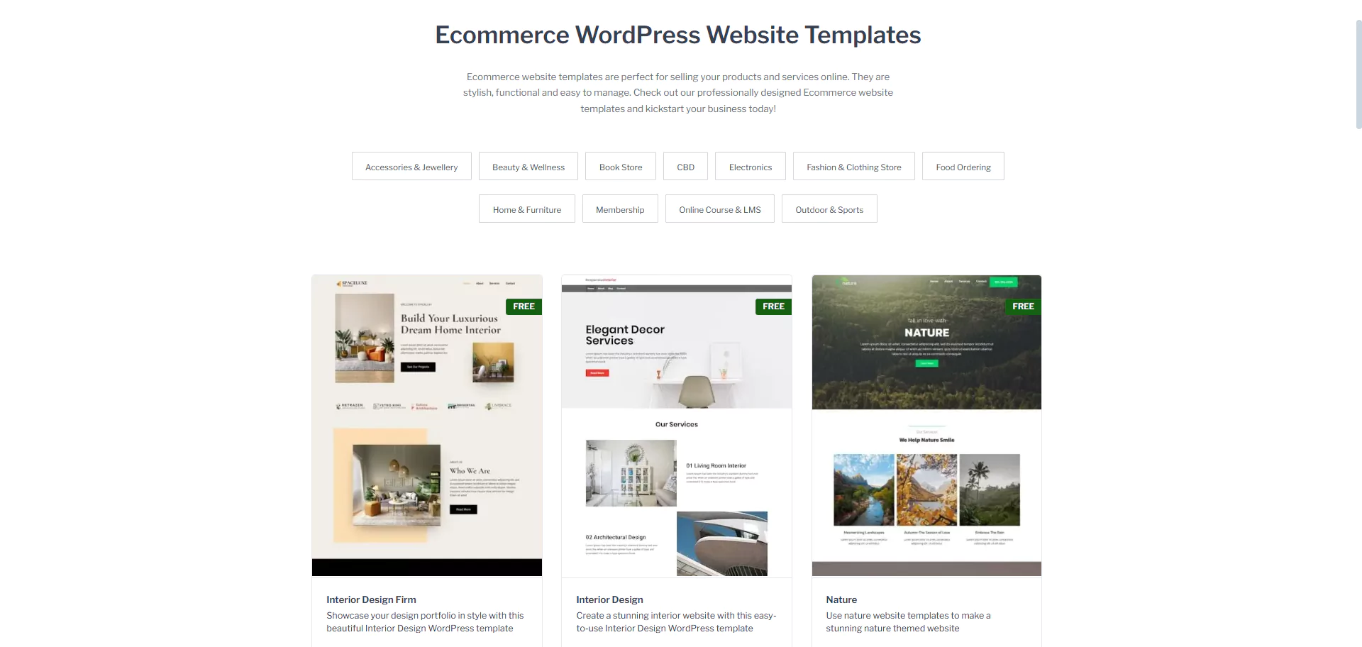 Ecommerce wordpress website templates
