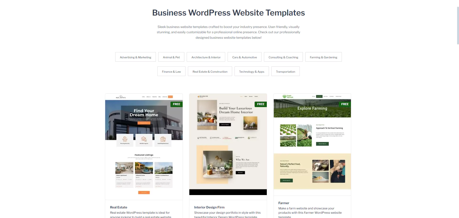 Business wordpress website templates