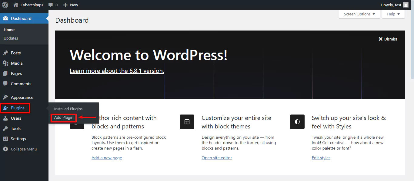 click on plugin and select add plugin 