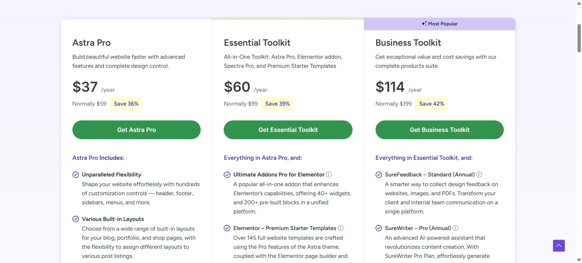 Astra theme pricing plans