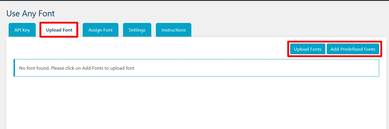 Clicking upload font 