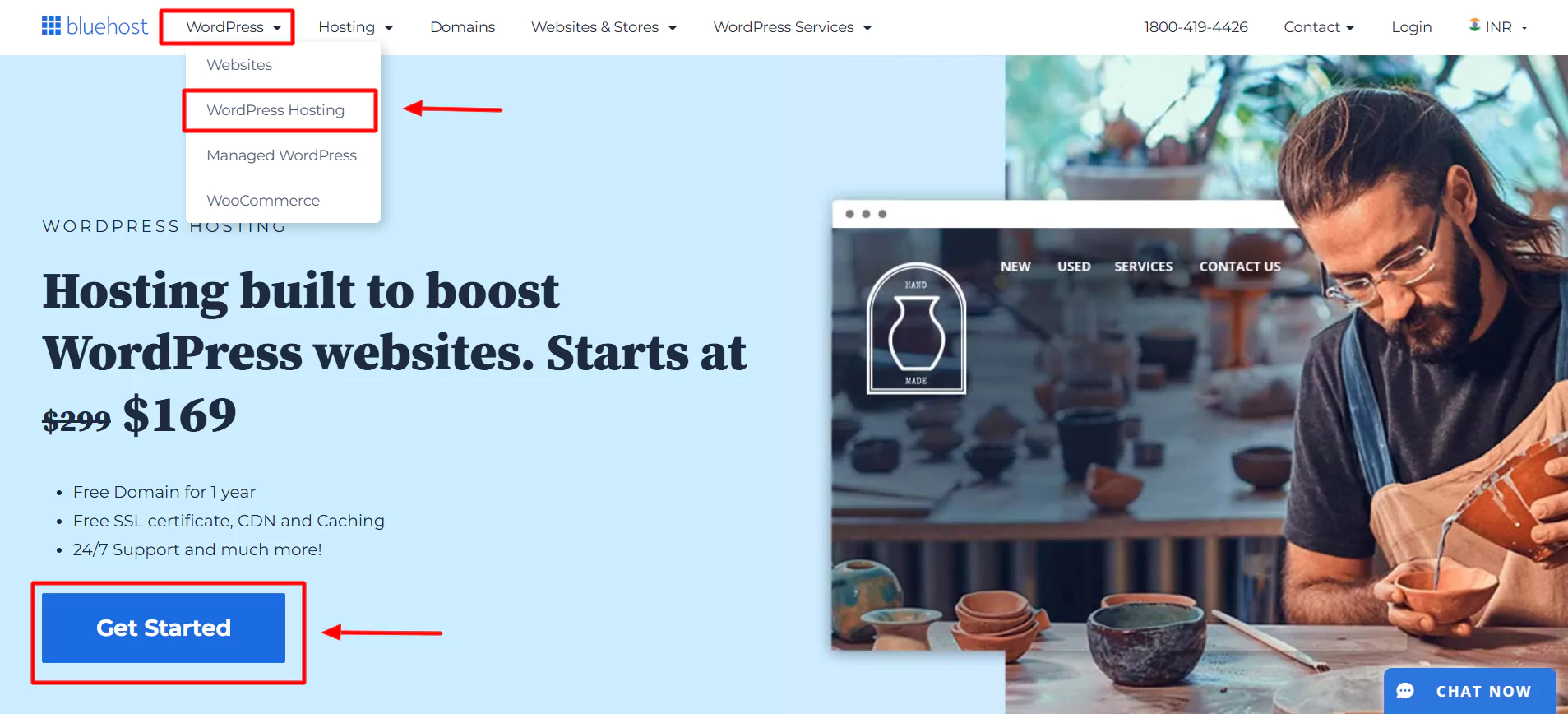 Bluehost-Clicking on get Started button