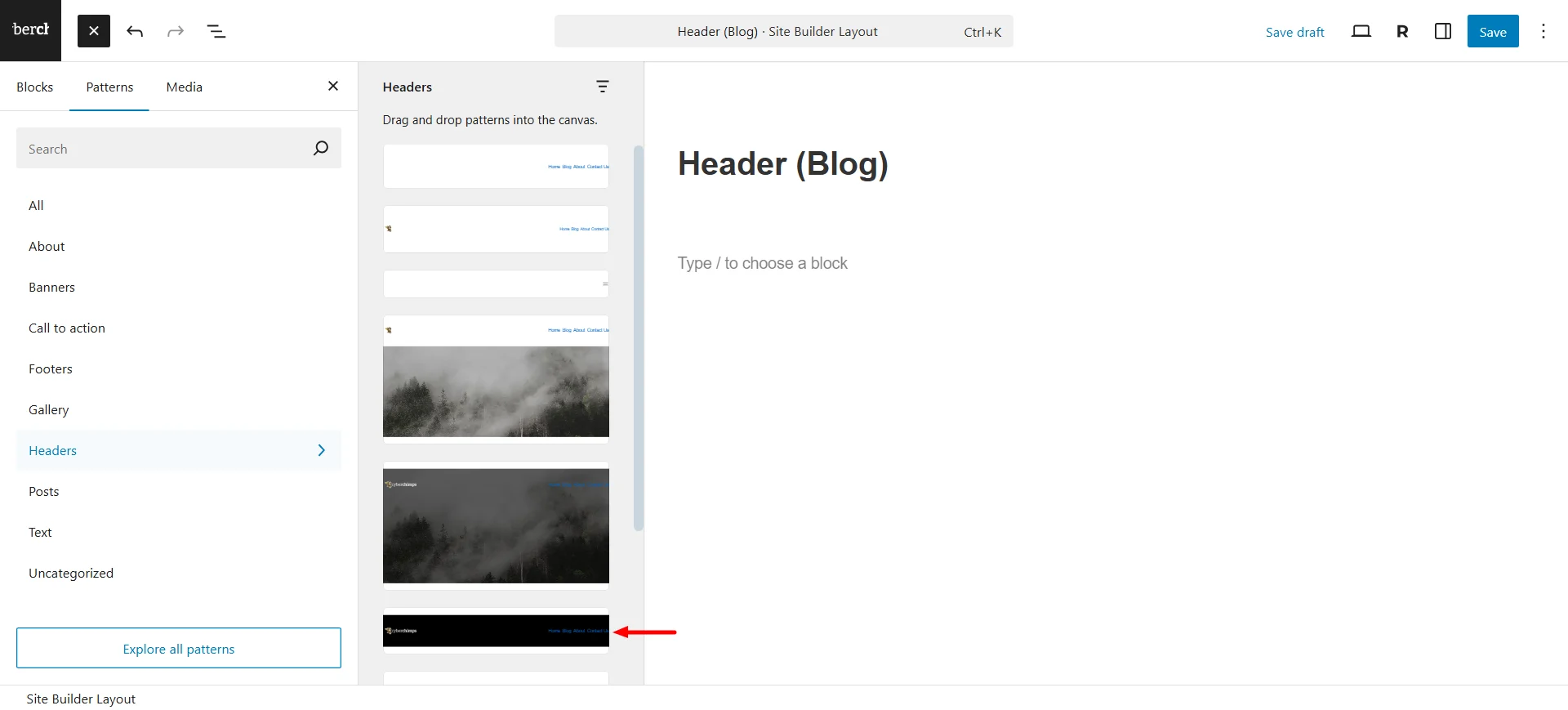 choose from basic Header templates