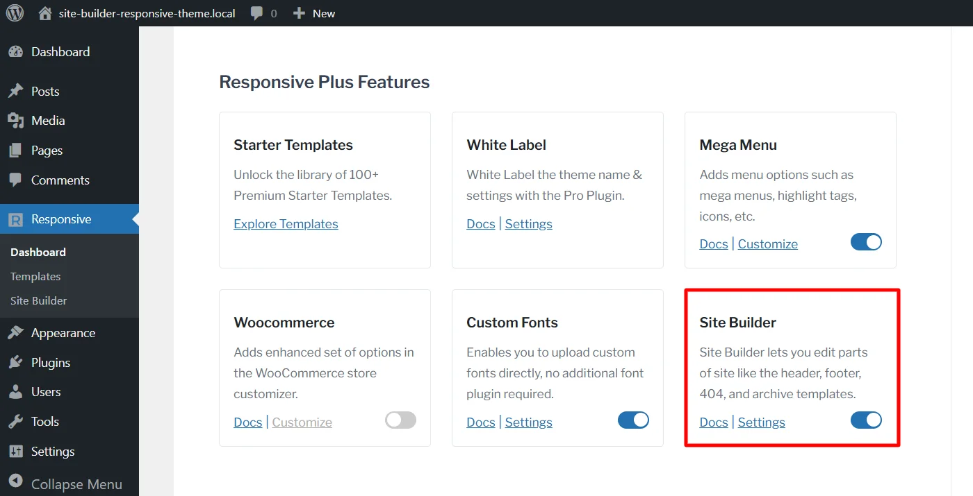 Enable disable Site builder