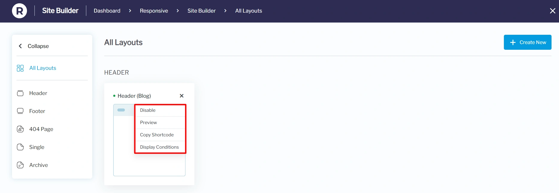 Kebab menu settings