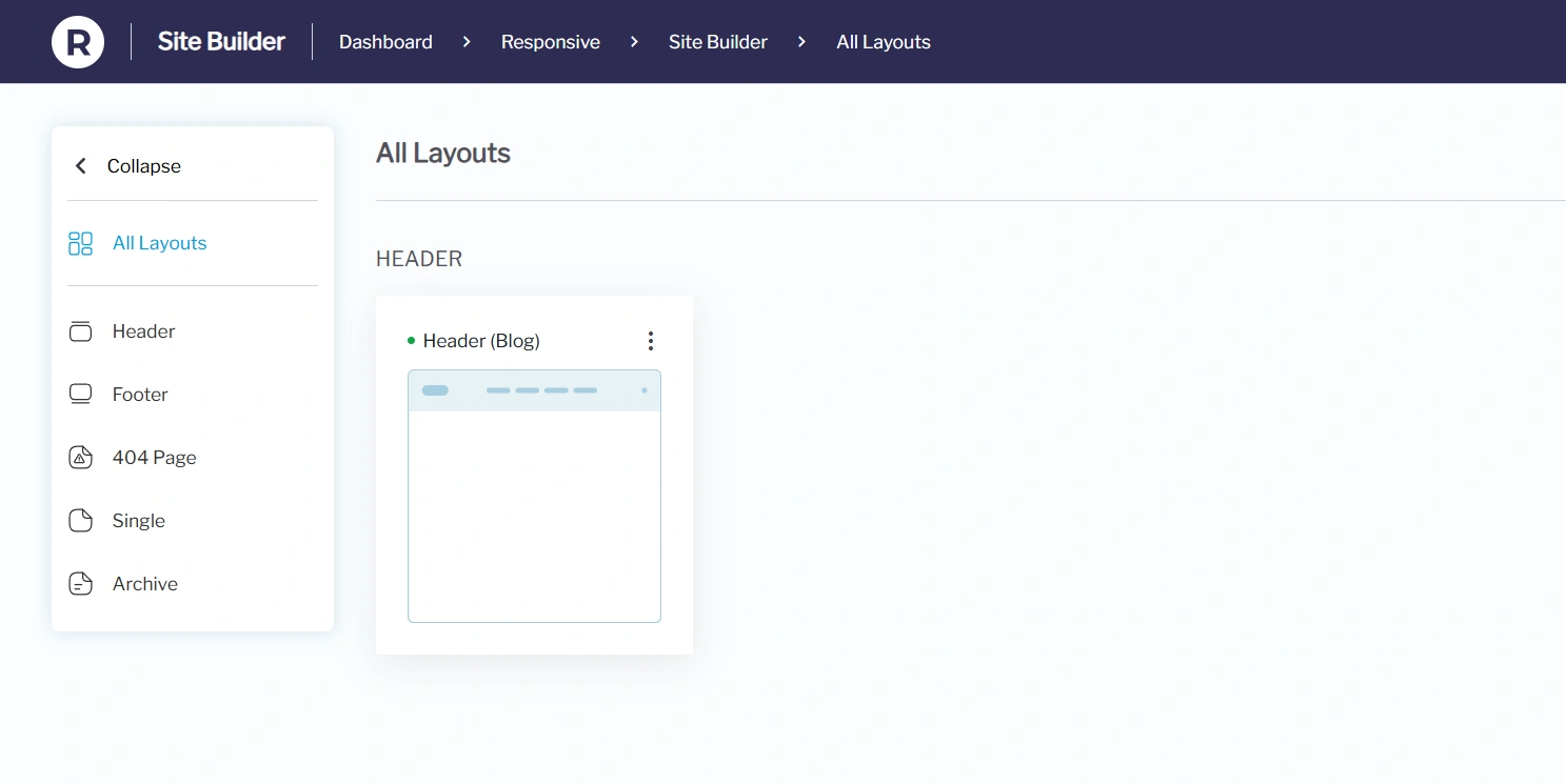 Published layouts in Site Builder dashboard