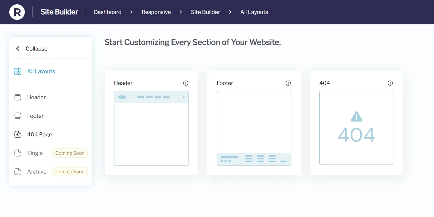 Site builder dashboard