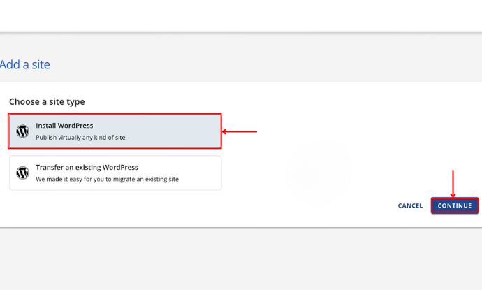 Click on install WordPress and continue