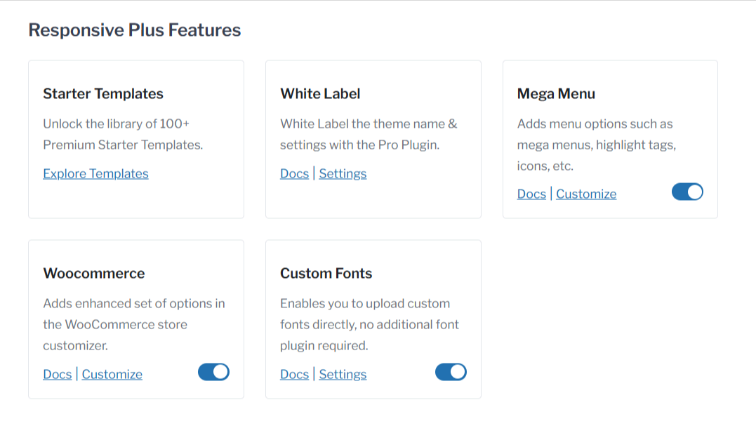 Responsive Plus features