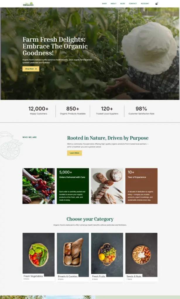 Organic items store template