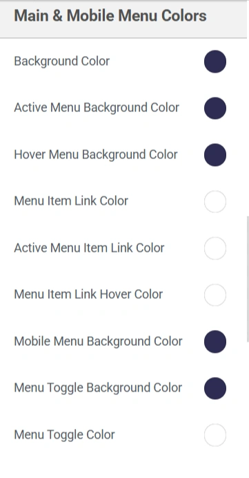 Main and Mobile Menu Colors