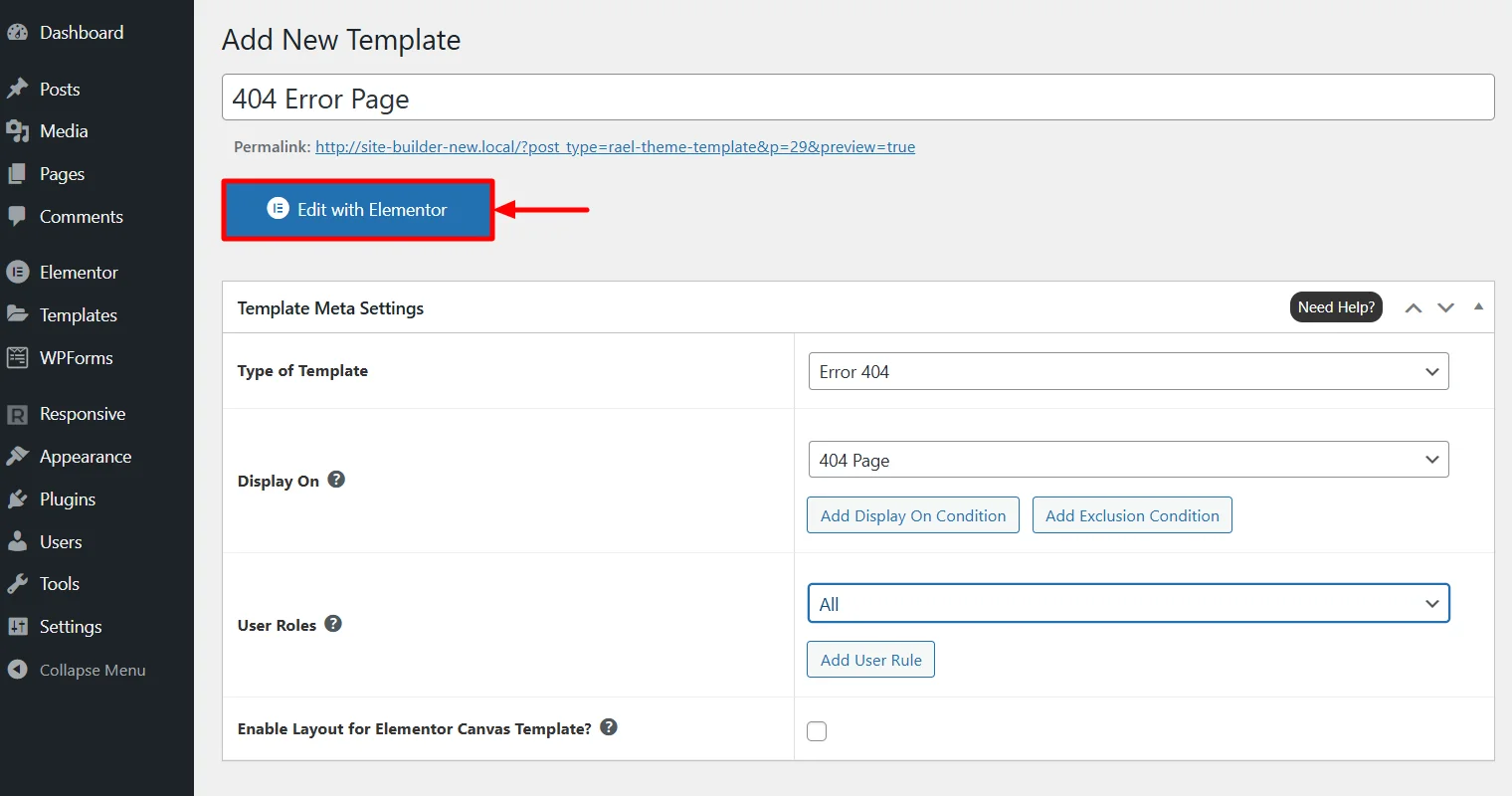 Clicking Edit with Elementor