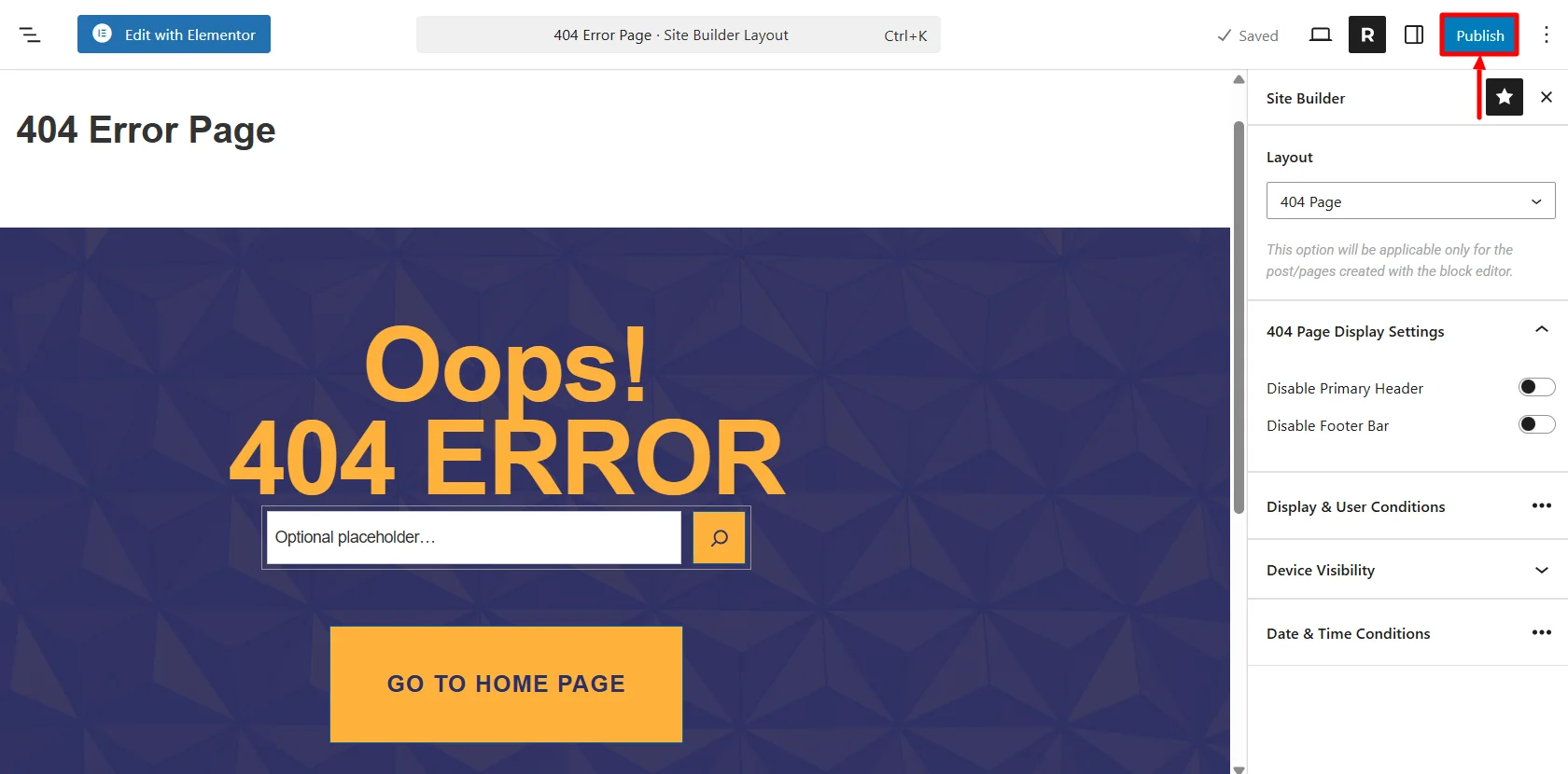 Clicking Publish button