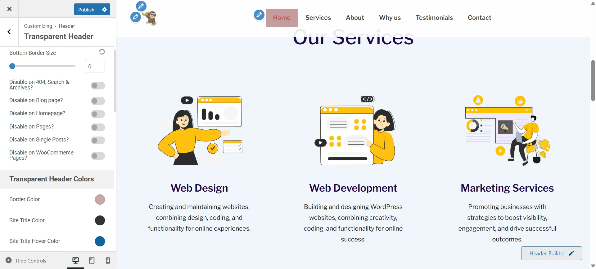 Transparent header colors