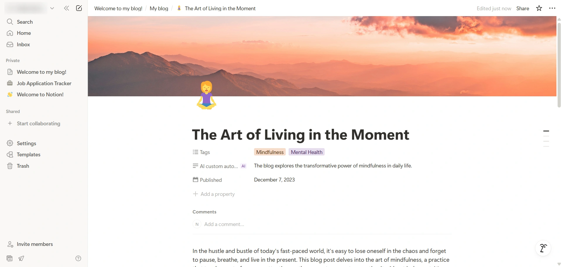 Notion dashboard