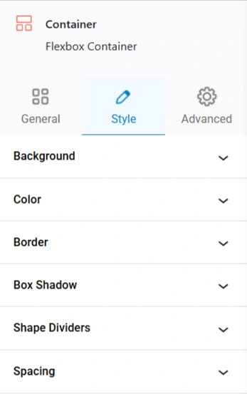 Flexbox container - Style settings