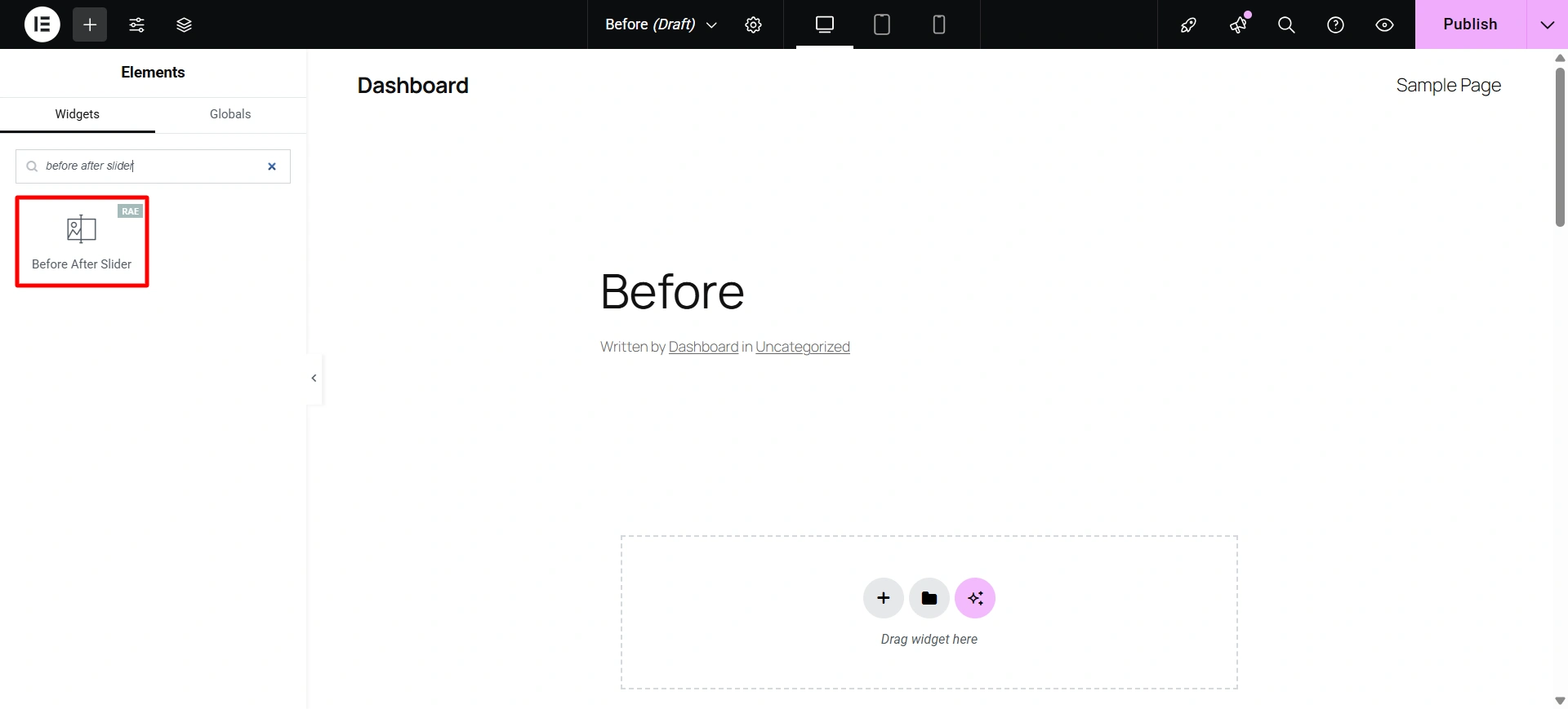 Create before and after slider in Elementor