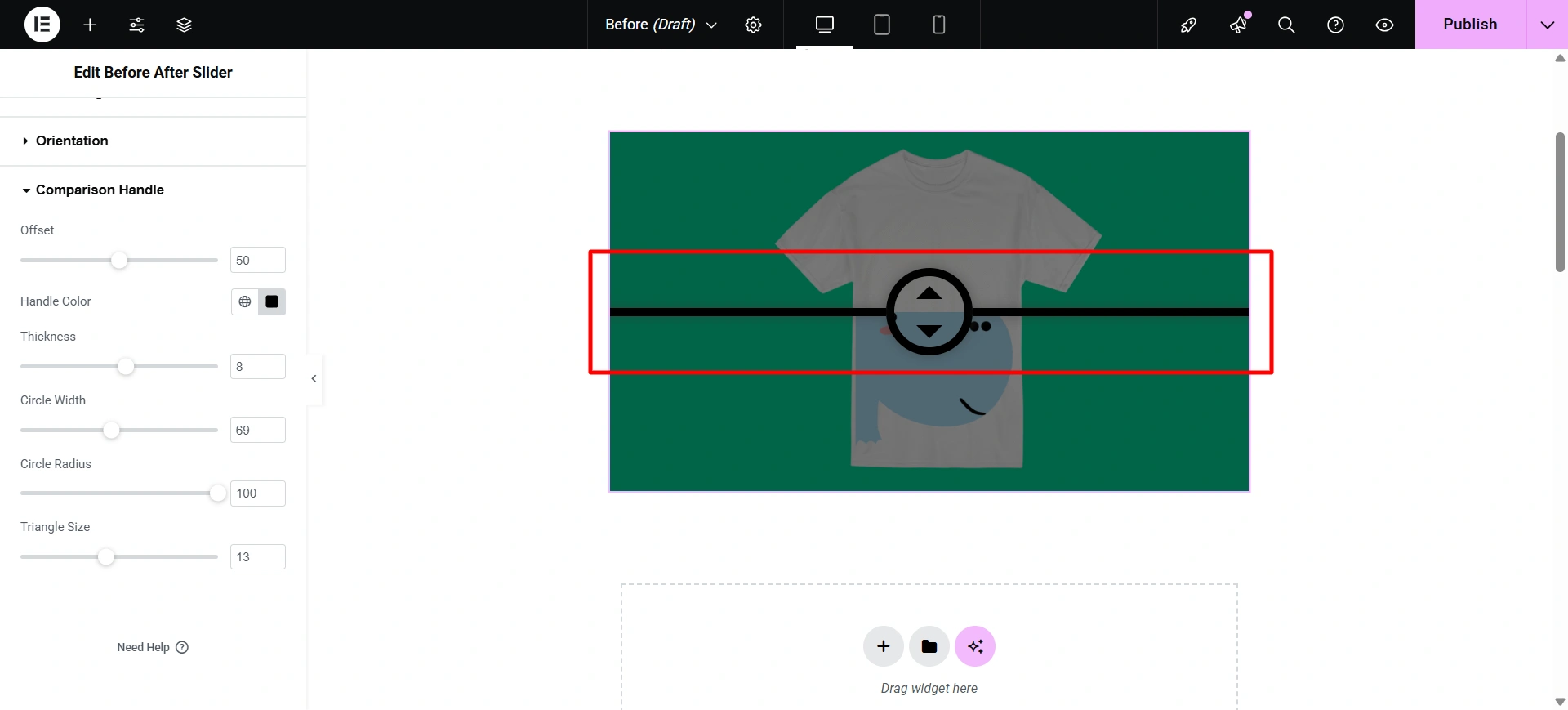 before after slider comparison handle