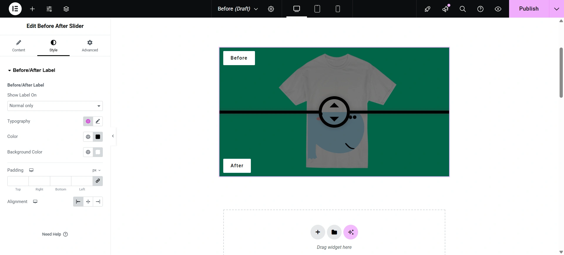 stylling options for before after slider widget