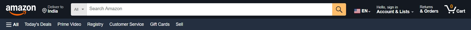 Amazon website header