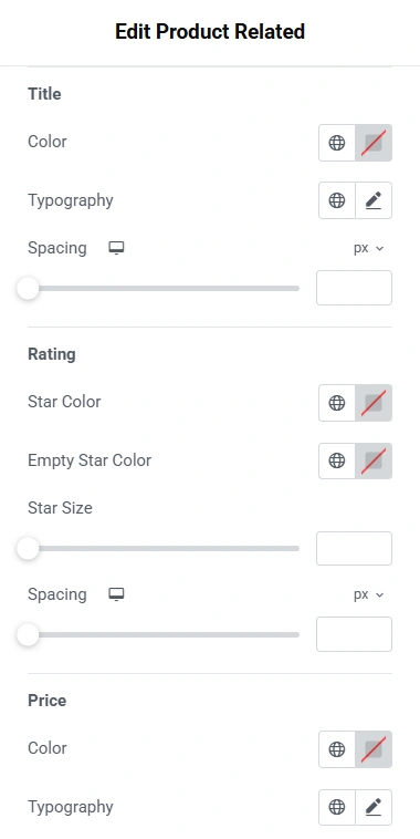 Title, Rating, and Price sections in Edit Product Related main section