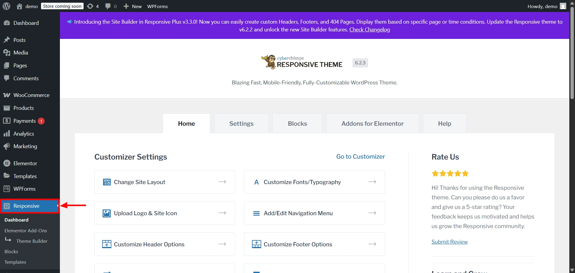 click on the responsive dahsboard